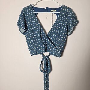 Spell & The Gypsy Rose Wrap Crop Blue Floral Tie Boho Cottagecore Festival Large